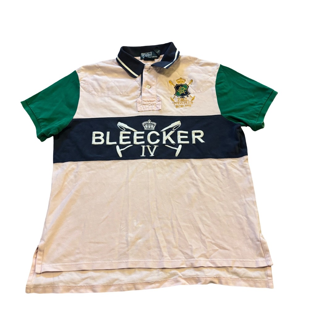Polo Ralph Lauren Mens Bleecker IV Custom Fit Rugby Polo Shirt Pink Navy Large